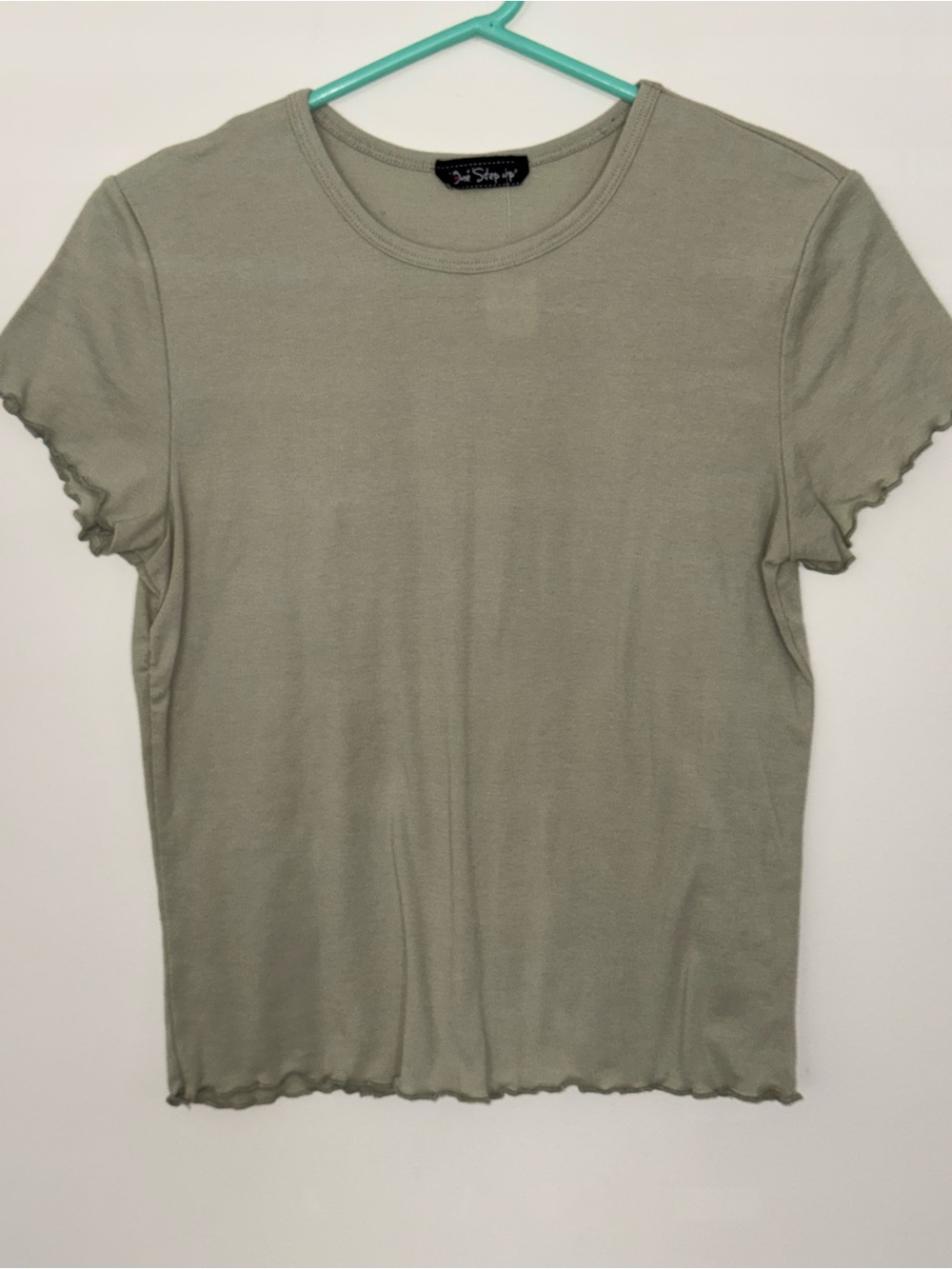 One Step Ahead Olive Green Lettuce-Edge Short Sleeve Tee